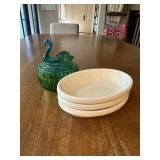 Green Glass Swan & Dishes4.5×5