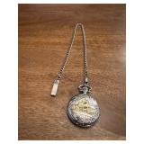 Vtg 2-Toned Pocket Watch w/Chain2×2.5