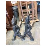 Cast Iron Andirons with Figures