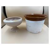 Haeger Pedestal Bowl and Glazed Clay Pot Set