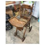 Antique Wooden High Chair with Cane Seat