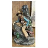 Hand-Painted Cowboy Figurine with Cactus