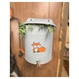 Gray Metal Container With Fox Artwork
