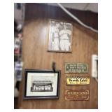 Framed Photos and Metal Wall Signs Collection