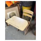 Vintage Wooden School Desk with Chair