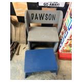 Gray Wooden Chair and Blue Stool Set