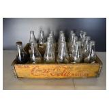 Vtg Yellow Coca Cola Crate w/ 7th Anniv Bottles