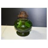Vtg Green Glass Oil Lamp