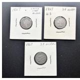 1867 Three-Cent Nickel Coins Trio