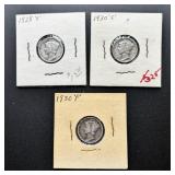 Three Mercury Dimes (Winged Liberty Head Dimes)