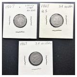 1867 Three-Cent Nickels
