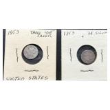 1853 U.S. Three-Cent Silver Coins