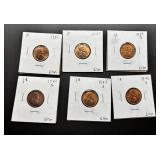 Six Lincoln Wheat Pennies