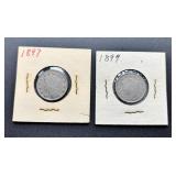 Two Liberty Head V Nickels, 1897 and 1899