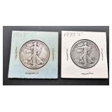 Two Walking Liberty Half Dollars (1928-S, 1933-S)