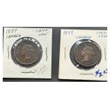 Two 1899 Canada Large Cent Coins
