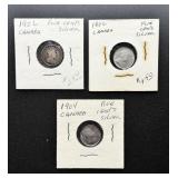 Three Canadian Silver 5 Cent Silver Coins