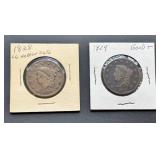 1828 and 1829 Coronet/Matron Head Large Cent Coins