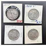 Four Walking Liberty Half Dollars