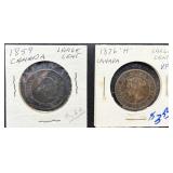 Two Canadian Large Cent Coins (1859 and 1876H)