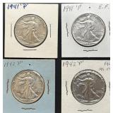 1941-1942 Walking Liberty  Silver Half Dollars
