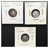 3pc Canadian 5 Cent Silver Coins