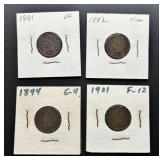 Four Indian Head Cents, 1891-1901
