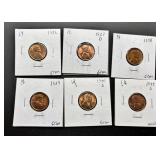 Six Lincoln Wheat Pennies in Holders