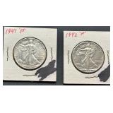 1941-P and 1942-P Walking Liberty Half Dollars