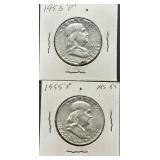 1953 and 1955 Franklin Half Dollars