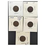 Vtg. Five Indian Head Cents (1902-1908)