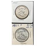 Two 1950s Franklin Half Dollars