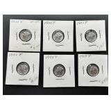 Six Silver Mercury Dimes