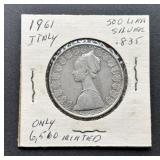 1961 Italy 500 Lira Silver Coin