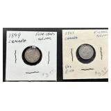 Canadian Silver Five Cents Coins, 1899 & 1901
