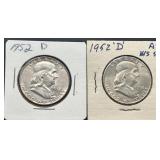 1952 D Franklin Half Dollars