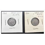1866 Three-Cent Nickels in Holders