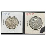 1941-P and 1942-P Walking Liberty Half Dollars