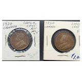 1920 Canada Large Cent Coin Pair