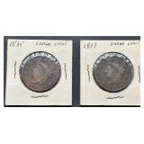 1835 and 1837 Large Cent Coins