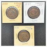 Three Large Cents (1838, 1847, 1848)