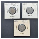 Three Shield Nickels Circa 1869-1870
