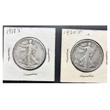 Two Walking Liberty Half Dollars (1918-S, 1920-P)