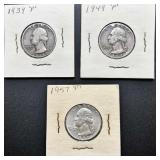 Three U.S. Washington Quarters