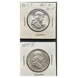 1957 P and D Franklin Half Dollars