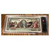 Colorized Two Dollar Bill in Case