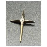 14K Gold Cross Pendant With A Marquise-Cut Diamond