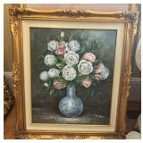 Framed Floral Painting on Canvas