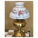 Brass Table Lamp with Hand-Painted Shade