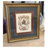 Framed Floral Artwork in Ornate Gold Frame